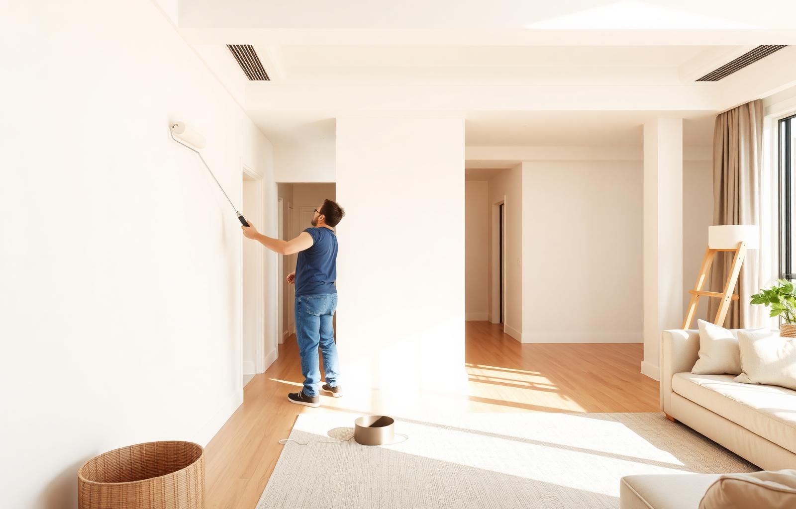 Professional house painter painting an interior wall in Ottawa